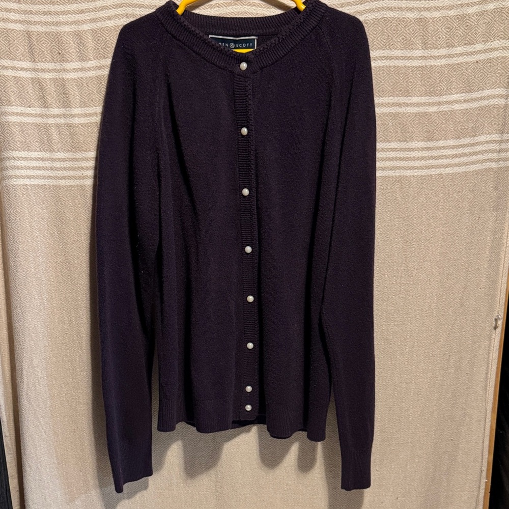 Karen Scott Deep Purple Button-Up Cardigan